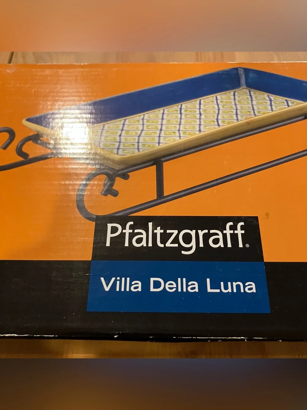 NWOT Pfaltzgraff Villa Della Luna Sled Server 11” Tray w/Iron Stand Rare